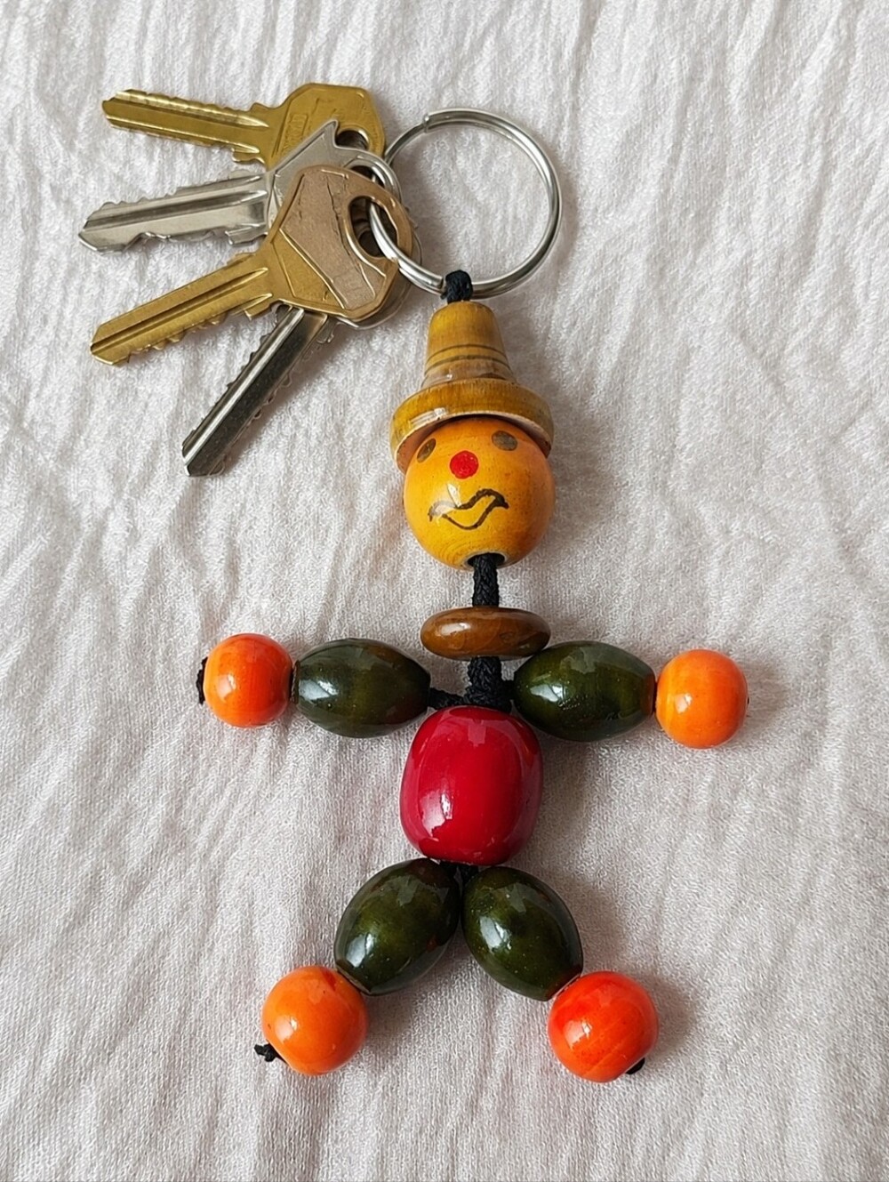 Vintage Wooden Painted Lacquer Varnish Wood Upcycled Crib Toy Keychain